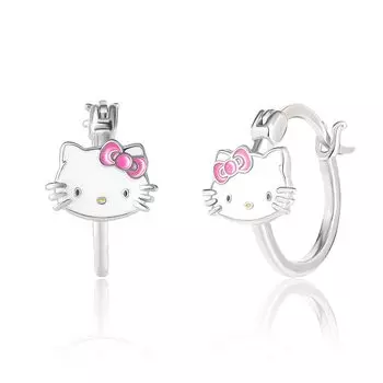 Серьги-кольца Hello Kitty Sanrio Hello Kitty из стерлингового серебра с эмалью Серьги Hello Kitty официально из стерлингового серебра без драгоценных камней для женщин - лицензированные,