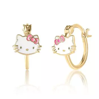 Серьги-кольца Hello Kitty Sanrio Hello Kitty из стерлингового серебра с эмалью Серьги Hello Kitty официально из стерлингового серебра без драгоценных камней для женщин - лицензированные,