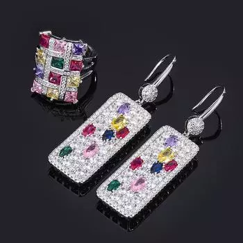 Серьги-кольца Huayei Jewelry, комплект из тяжелых промышленных бриллиантов, квадратные фирменные серьги, преувеличенное кольцо с цветным камнем