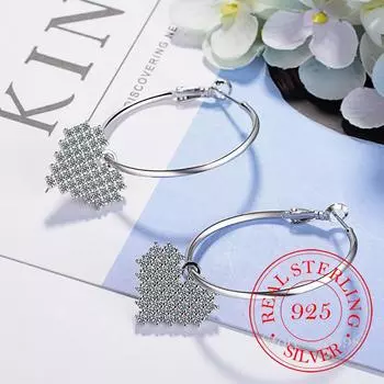 Серьги-кольца Huggie Hoops из стерлингового серебра 925 пробы для женщин, серьги-кольца с кристаллами в форме сердца, подходят для детей и девочек Aros Aretes