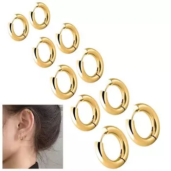 Серьги-кольца и кольца гипоаллергенные из элегантного хирургического золота [Doyime] [5 пар] Мужские женские серьги, Серьги, Металлы, Популярные,