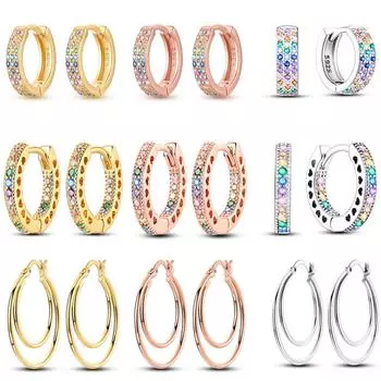 Серьги-кольца из 100% стерлингового серебра 925 пробы, золота и розового золота, серьги-бабочки U-образной формы, ювелирные изделия с синим цирконом, сверкающие для женщин белый