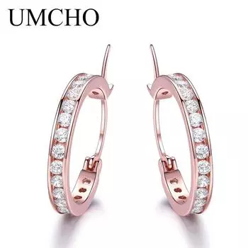 Серьги-кольца из белого циркония на заказ, модные ювелирные изделия, розовое золото, женская мода, серьги-кольца из серебра 925 пробы розового золота