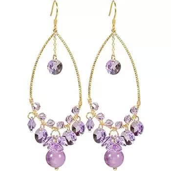 Серьги-кольца из цельного серебра 925 пробы в стиле бохо с лавандово-фиолетовыми кристаллами, висячие серьги-кольца с австрийскими кристаллами для женщин A Pair of Earings