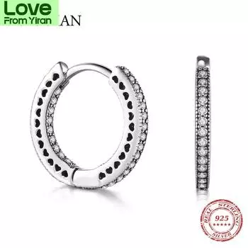 Серьги-кольца из настоящего стерлингового серебра 925 пробы в форме сердца, роскошные модные ювелирные изделия с кубическим цирконием для женщин, свадебный подарок