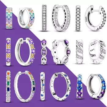 Серьги-кольца из настоящего стерлингового серебра 925 пробы для женщин, сверкающие фианиты, ювелирные изделия, простые серьги в подарок для подруг