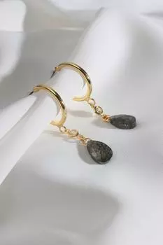 Серьги-кольца из натурального камня черного цвета