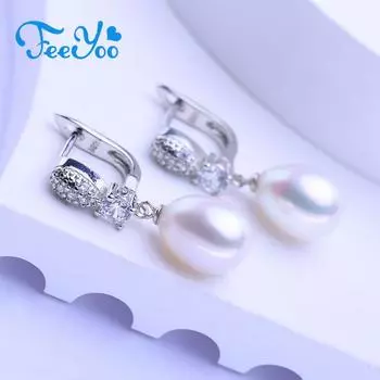 Серьги-кольца из натурального пресноводного жемчуга для женщин, модные длинные серьги-капли из культивированного жемчуга белый