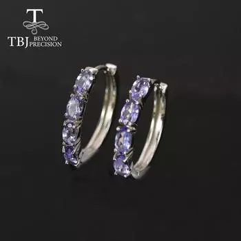 Серьги-кольца из натурального настоящего синего танзанита, овальные 3*5 мм, драгоценный камень, изысканные ювелирные изделия, серебро 925 пробы для женщин M синий