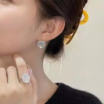 Серьги-кольца из натурального прозрачного белого лунного халцедона для женщин, новые высококачественные серьги в китайском стиле