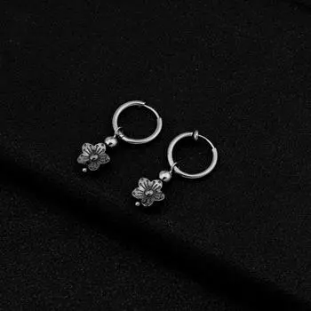 Серьги-кольца из нержавеющей стали с черными желчными камнями и цветами для унисекс-модных хип-хоп-панк-вечеринок в подарок