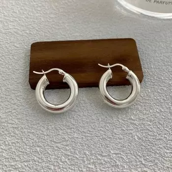 Серьги-кольца из платины и серебра 925 пробы в форме буквы С серебряный