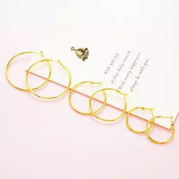 Серьги-кольца из позолоченной латуни — европейский и американский стиль, гипоаллергенные украшения для женщин