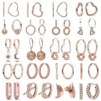 Серьги-кольца из розового золота с сердечками из серебра 925 пробы, круглые серьги-кольца для женщин, свадебные обручальные серьги с цирконием, оригинальные ювелирные изделия, подарок белый