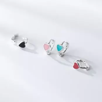 Серьги-кольца из серебра 925 пробы с цветной глазурью в форме сердца для женщин и девочек, простые, милые, нежные маленькие обнимашки