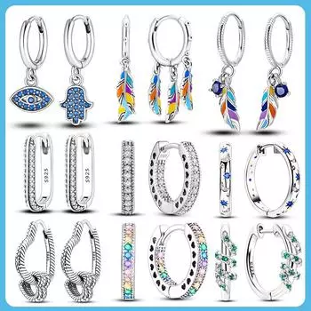 Серьги-кольца из серебра 925 пробы с двойным кольцом, круглые серьги в форме сердца и звезды для женщин, подарок на день рождения для подруги