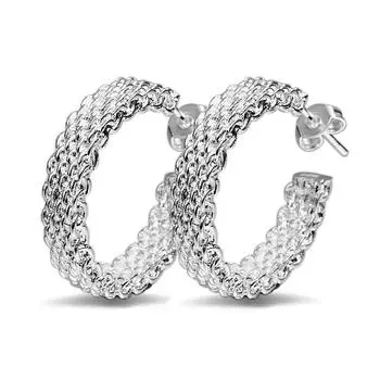 Серьги-кольца из серебра 925 пробы для женщин, серьги открытого плетения, серебряные ювелирные изделия, подарок
