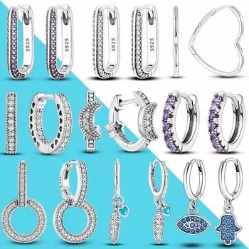 Серьги-кольца из серебра 925 пробы для женщин, модные серьги-кольца со сверкающим цирконом