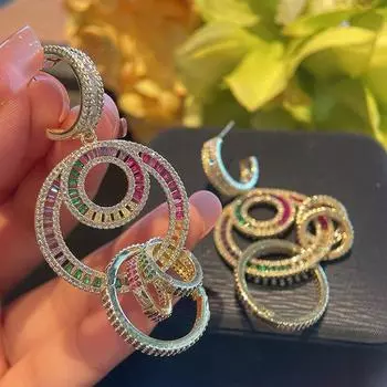 Серьги-кольца из серебра 925 пробы с иглами в европейском и американском стиле для тяжелой промышленности, многослойные серьги-кольца для женщин, индивидуальные висячие серьги