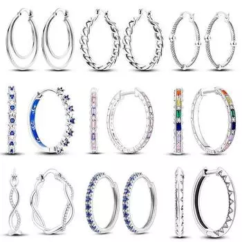 Серьги-кольца из серебра 925 пробы для женщин, сверкающие серьги Pave Cz, роскошные ювелирные изделия белый