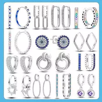 Серьги-кольца из серебра 925 пробы, сверкающие серьги-гвоздики с паве, подарок для женщин, ювелирные изделия на помолвку, юбилей