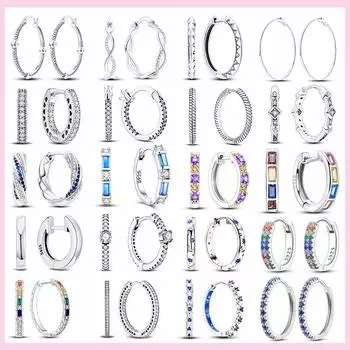 Серьги-кольца из серебра 925 пробы с большим кругом, сверкающие разноцветные радужные двойные серьги с цирконом для женщин, свадебные украшения для помолвки белый