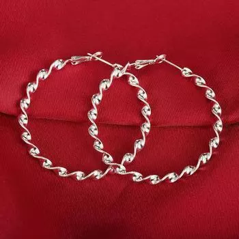 Серьги-кольца из серебра 925 пробы с большими витыми кольцами для женских модных свадебных украшений