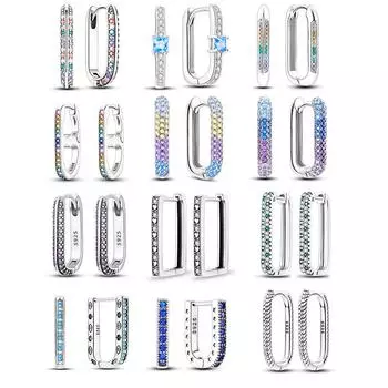 Серьги-кольца из серебра 925 пробы U-образной формы для женщин, красочные серьги с фианитом розового золота, минималистичные U-серьги для свадьбы, вечеринки, роскошные ювелирные изделия, подарок SEE319