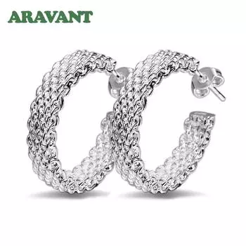 Серьги-кольца из серебра 925 пробы для женщин, серьги открытого плетения, серебряные ювелирные изделия, подарок