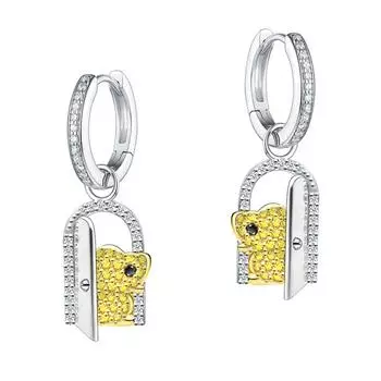 Серьги-кольца из стерлингового серебра 925 пробы 3ex Vvs с желтым сапфиром и синтетическим бриллиантом в форме мыши для женщин, милый подарок