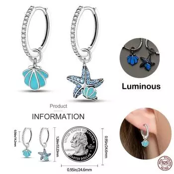 Серьги-кольца из стерлингового серебра 925 пробы, светящиеся в темноте, подходят для оригинальных подвесок, серьги-кольца для женщин, серьги-гвоздики, ювелирные украшения белый