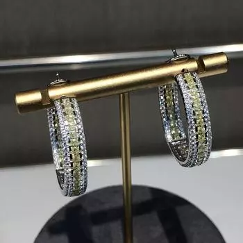 Серьги-кольца из стерлингового серебра 925 пробы 3ex Vvs с изумрудно-желтым сапфиром и синтетическим бриллиантом для женщин, подарок белого золота