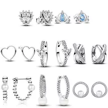 Серьги-кольца из стерлингового серебра S925 с элегантными жемчужными сердечками Halo и кристаллами, оригинальные ювелирные изделия в подарок