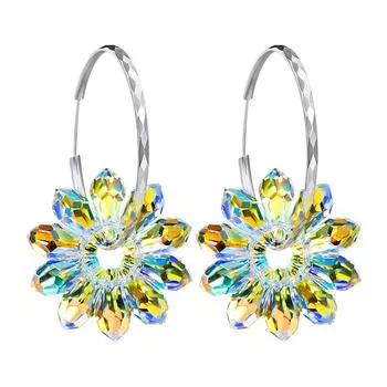 Серьги-кольца из стерлингового серебра 925 пробы с ослепительными переливающимися цветами ромашки и ювелирными изделиями из австрийских кристаллов Aurora Borealis