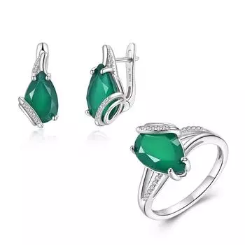 Серьги-кольца из стерлингового серебра 925 пробы с натуральным зеленым агатом, комплект ювелирных изделий из настоящего драгоценного камня, женская повседневная одежда на юбилей, модный дизайн us ring size 7# зелёный