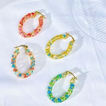 Серьги-кольца из стерлингового серебра 925 пробы на юбилей, ручная роспись, эмаль, 18-каратное золото, серьги-кольца для женщин, подарок, ювелирные украшения 1pc