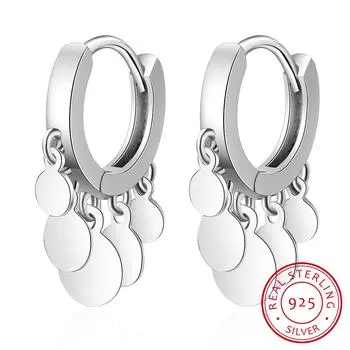 Серьги-кольца из стерлингового серебра 925 пробы для женщин, маленькие круглые серьги-кольца с кисточками, женские серьги-кольца золотистого цвета в корейском стиле серебряный