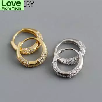 Серьги-кольца из стерлингового серебра 925 пробы с микро-инкрустацией цирконием для женщин, легкие роскошные серьги в стиле темперамент, продажа ювелирных изделий золотистый