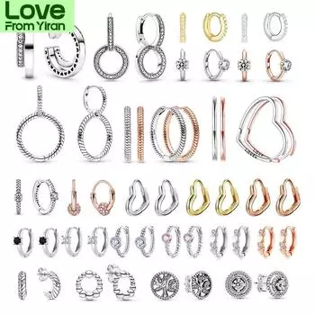 Серьги-кольца из стерлингового серебра 925 пробы для женщин, серьги-кольца в форме сердца, ювелирные изделия из настоящего серебра 925 пробы, оригинальные брендовые ювелирные изделия