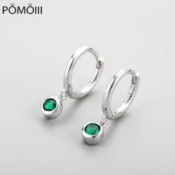 Серьги-кольца из стерлингового серебра 925 пробы с зеленым цирконием для женщин, маленькие серьги-кольца, ювелирные подарки