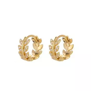 Серьги-кольца из стерлингового серебра 925 пробы с листьями и круглыми кольцами для женщин, изысканные золотые серьги с пряжкой Aaa Cz, подарок на день рождения