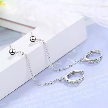 Серьги-кольца из стерлингового серебра 925 пробы с двумя отверстиями для ушей, кубическим цирконием, серьги-цепочки, ювелирные изделия для женщин S-E1009