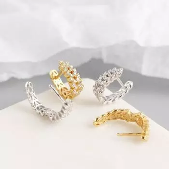 Серьги-кольца из стерлингового серебра 925 пробы с листьями для женщин, серьги с фианитами, изысканные элегантные украшения для ушей S-E1377