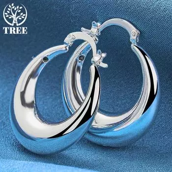 Серьги-кольца из стерлингового серебра 925 пробы с круглыми, гладкими U-образными кольцами, модные свадебные украшения 30mm*27mm