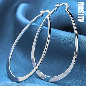 Серьги-кольца из стерлингового серебра 925 пробы, гладкие, круглые, модные, свадебные украшения 45mm*64mm