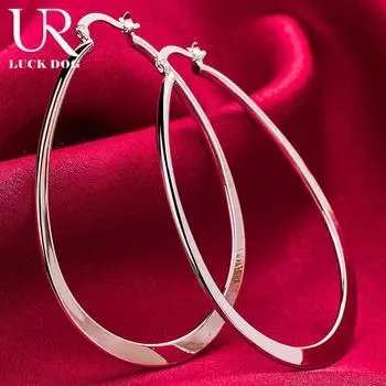 Серьги-кольца из стерлингового серебра 925 пробы, гладкие, круглые, модные, свадебные украшения 45mm*64mm