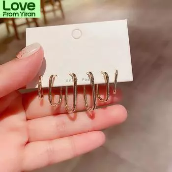 Серьги-кольца из стерлингового серебра 925 пробы для женщин, овальные серьги из 6 предметов, подарки на вечеринку, новые