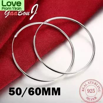 Серьги-кольца из стерлингового серебра 925 пробы диаметром 50/60 мм для женщин, вечеринок, свадеб, рождественских модных украшений, подарков, ювелирных изделий Gaabou 50mm