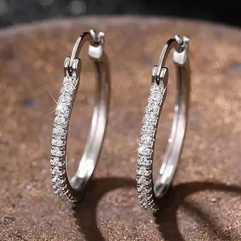 Серьги-кольца из стерлингового серебра 925 пробы для женщин с кристаллами и кубическим цирконием, модные универсальные женские украшения