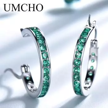 Серьги-кольца из стерлингового серебра 925 пробы с зеленым цирконием, женские серьги зелёный